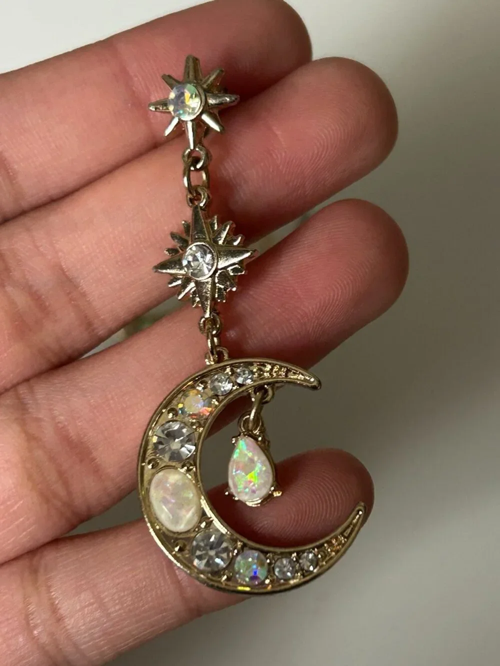Claire's Celestial Gold-Tone Dangle Earrings Moon Stars Opals Whimsigoth Fairy